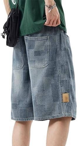 shownicer Pantaloncini Jeans da Uomo Pantaloncini Hipster Baggy Jeans Cargo Vintage Pantaloni Corti Streetwear Hip Hop retrò Pantaloni da Skate K Blu XXL