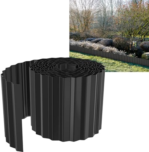 YUENFONG 6 x 30 m böjliga gräsmattkanter, galvaniserad metall, rabattkant, rabattkant, trädgårdsdekoration, 15 cm höjd, 500 cm x 15 cm, svart