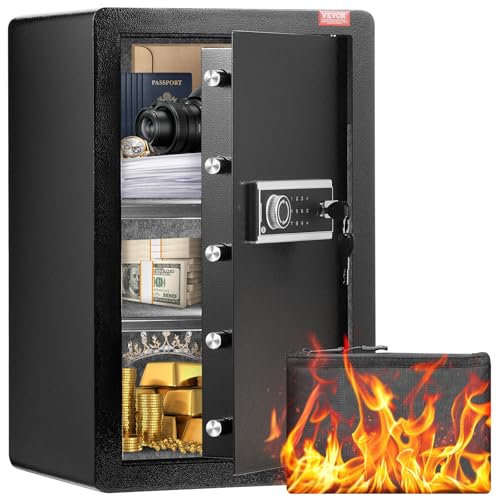 VEVOR Cassaforte a una Porta da 99,1 L con Serratura a Chiave e Password, Cassaforte con Borsa Ignifuga, Portachiavi, Luce LED, 2 Divisori Regolabili Rimovibili per Denaro documenti Gioielli Nero