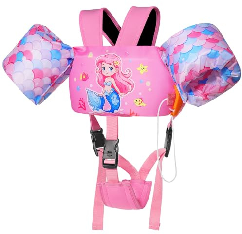 MoKo Gilet de Bain pour Enfants, Brassard de Natation avec Sangle Réglable, Gilet de Natation, Veste de Natation Flottant, Équipement de Natation pour Plage Piscine Apprendre à Nager, Sirène Rose