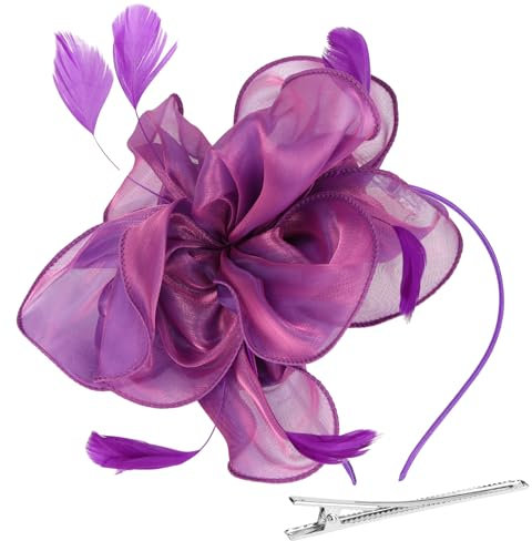 Alaoo Fascinator-hatt, nätblomma fjäder fascinator-pannband, kvinnor fascinerande hattar, festkostym huvudbonad för bröllop, tefest, cocktailrace, alla hjärtans dag, Blommor-lila, Flowers-Purple