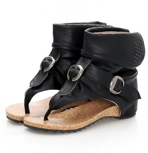 BWGHBH Stivaletti Di Sandalo Estivi da Donna-Sandali Piatti da Gladiatore Vintage-Eleganti Infradito Stivali Leggeri con Suola Morbida(Nero.EU42)