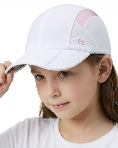 GADIEMKENSD Cappello per Bambini, Berretto da Baseball Pieghevole per Bimbi, Protezione Solare UPF50+, Leggero e Traspirante, Adatto per Maschi e Femmine 4-9 Anni, Bianco