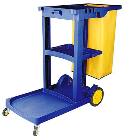 GBPLDMAQ Carro de Limpieza de Material plástico Reforzado, Cesta de Ropa con Ruedas Gran Capacidad de Carga, división de Almacenamiento de Tres Capas y Ruedas giratorias(Blue)