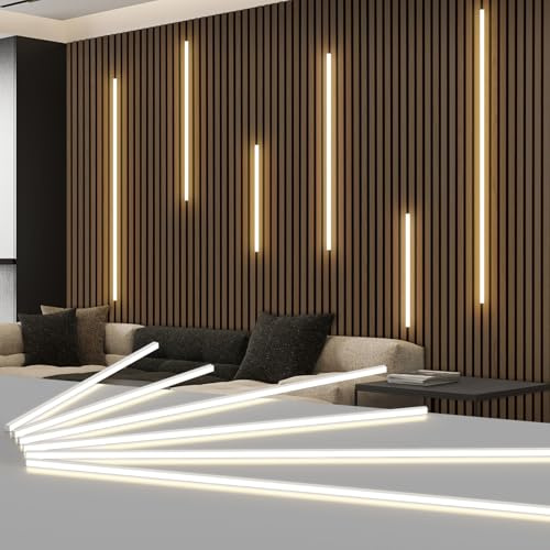 laapee 6-Piece Recessed LED Tube Kit - 3000K Warm White, 3m Cable | 1.5m Touch Switch, Power Cord, Clip-on (Non-Self-Adhesive) for Wood Slat Walls, Stairs (2x40cm+2x60cm+2x100cm)