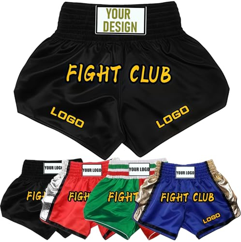 Custom Boxing Shorts, Muay Thai Shorts, Embroidered MMA Shorts for Men Women Kids Teams Gyms Martial Arts Kickboxing Gear White