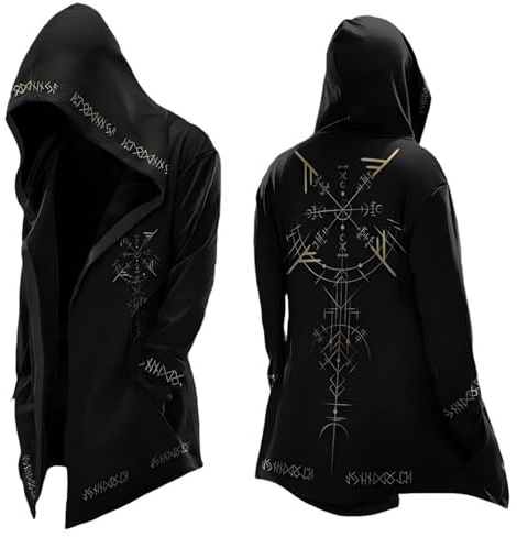 Veste À Capuche pour Homme Viking Pull Polaire Marque Chaude Militaire Manches Longues Sweat-Shirts Runes Rétro Mode Personnalité Biker Tendance Cardigan Style Manteau