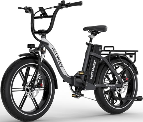 HITWAY Bicicleta eléctrica con batería de 48V 18Ah, bicicleta eléctrica plegable todo terreno con neumáticos anchos de 51 cm, bicicleta eléctrica plegable con motor de 250W, 25 km/h, cambio de 7