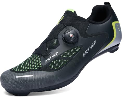 ARTVEP Mens Lightweight Cycling Shoes Womens Road Bikes Shoes Compatible with KEO Pedal Unisex Ventilate Bike Shoes Compatible Installation SPDSL&Peloton Bike Cleats Black/Size UK10.5