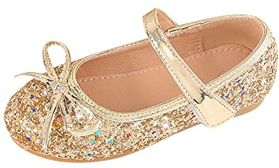 Flickor prinsesskor: Glitterskor Glitter Mary Janes skor platta dansskor med fjäril klädskor balett lägenheter lätta kvällsskor med kardborrband flickskor