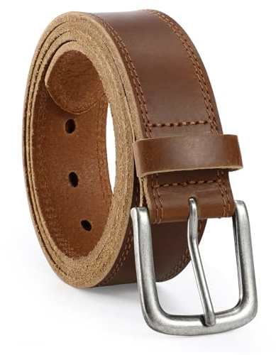 VONMELLI Men's Full Grain Leather Belt, Mens Belt with Anti-Scratch Pin Buckle Heavy Duty Work Belts & Casual Jeans Belts for Everyday Wear Brown 120cm