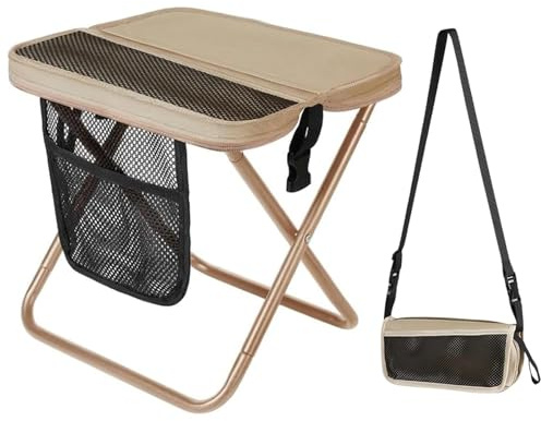 CEWROM Taburete plegable para camping, portátil, pequeño, plegable, ligero, plegable, 31 cm, para viajes, pícnic, trekking, pesca, jardín (beige)