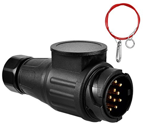 Kundorf 13-Polig Anhänger Stecker Mit 1m Brems- und Abreisseil - 12V Adapter Tow Bar Stecker für Mehr-Typ-Fahrzeug Abschleppen