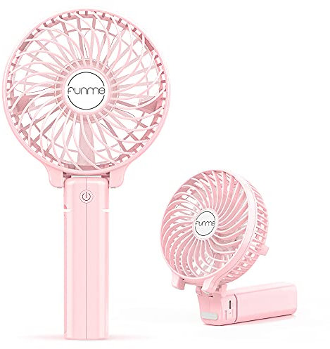 Funme® Mini Handheld Fan USB Electric Portable Fan Outdoor Rechargeable Personal Fan Battery Powered 180° 3 Speeds Foldable Desk Fans Cooling for Desktop School Office Home Travel Camping -Pink
