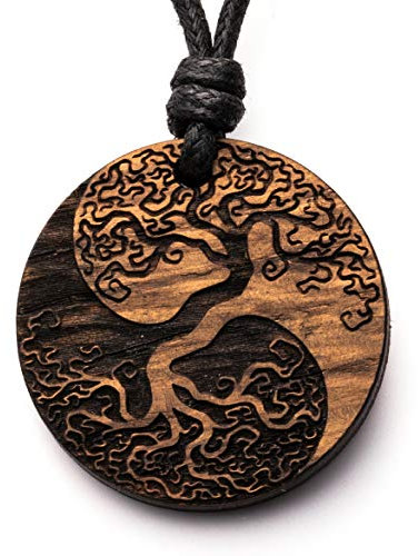 treeforce Yin Yang Baum des Lebens Holzkette, Halskette, Schlüsselanhänger oder Auto- Anhänger 3 in 1 DIY Schmuck, Handmade, nachhaltig und vegan aus Holz