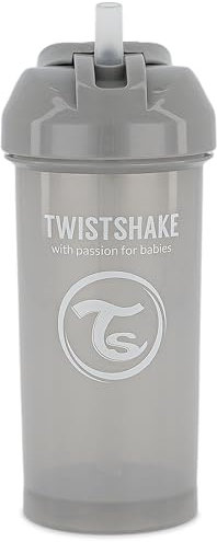 Twistshake Tasse de Paille 360 ml – Gobelet Bébé avec Paille Anti-Fuite – Bouteille d’Eau Anti-Déversement pour Tout-Petits – Tasse de Sevrage Sans BPA – Gris