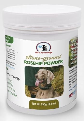 Vet's Advantage 100% Pure Stone-ground Rosehip Powder for Dogs - Multivitamin and Mineral Super-food for Optimal Wellbeing Plus Joint Maintenance