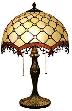 AIBOTY Tiffany Style Stained Glass Table Lamps Vintage Baroque Crystal Beads Shade E27 2 Light Reading Lamps for Living Room Bedroom 110V-240V,12 inches