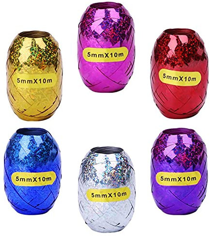 NOCHME Ringelband Geschenkband 3mm 6 Roll Bunt Satinband Schleifenband Set für Geburtstag Hochzeit Luftballons, Glitzer Band Ribbon Bastelband Dekoband für Weihnachten Grün Silber Blau Rose Gold Rot