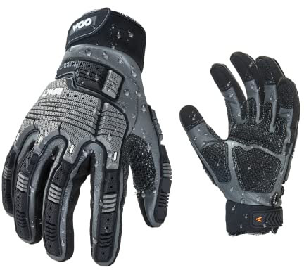 Vgo... 1 paire de gants de travail en cuir - Gants de mécanicien - Gants de travail de sécurité - Gants de manutention - Anti-vibrations - Résistants à l'eau - Résistants à l'eau (CA7722WR)