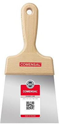 COMENSAL® Stainless Steel Coated Knife 120 mm - Flat Blade Front Spatula - Coating Knife with Blade - Wooden Handle - Made in EU