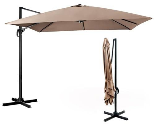 COSTWAY Ombrellone da Giardino, 300 x 300 cm, Ombrellone da Esterno con 3 Inclinazioni, Rotazione a 360°, Manovella, 8 Stecche, Base Incrociata (Caffè, 300 x 300 x 273 cm)