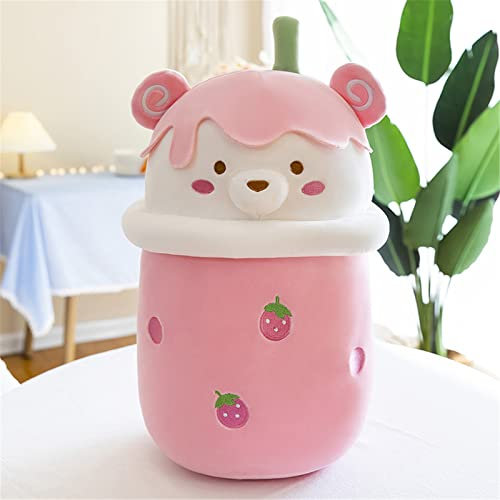 EXQULEG Bubble Tea Plüschtier Boba Kuscheltier, Cartoon Plüsch Puppen Softpuppe Teetasse Kissen Plüsch Spielzeug für Kinder Mädchen (Rosa,25cm)