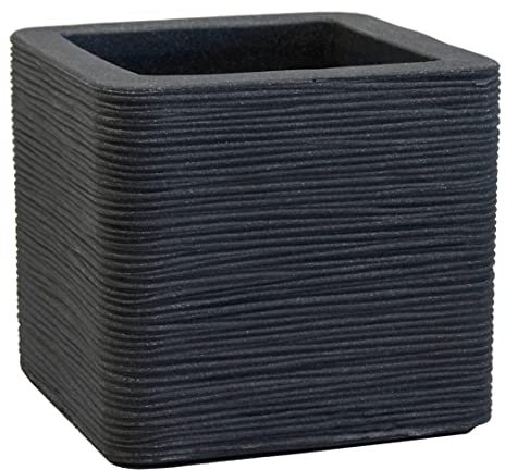Dehner Pflanztopf Rille, ca. 30 x 30 x 27 cm, Kunststoff, anthrazit