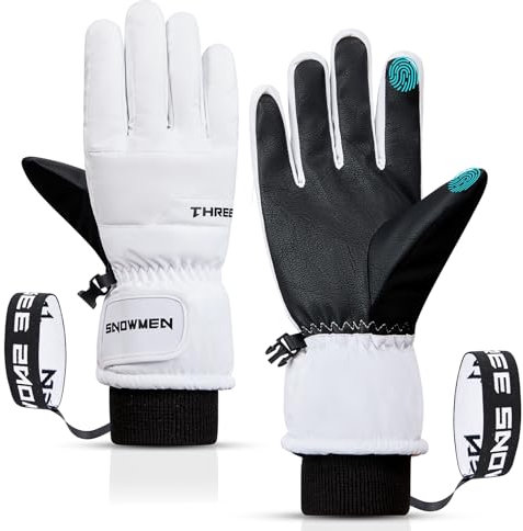 Durio Handschuhe Winter - Touchscreen Skihandschuhe Herren Damen Fahrradhandschuhe Motorrad Handschuhe Thermohandschuhe Winter Damen Weiß M
