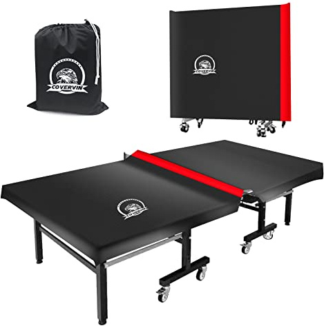 COVERVIN Ping Pong Table Cover,Table Tennis Cover Fits Both Folding Tables & Flat Tables All Weather Waterproof Dustproof UV Protection (Black&Red)