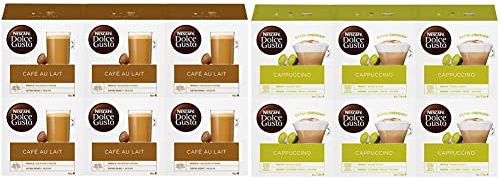 Nescafé Dolce Gusto Café au Lait - Café - 96 Capsules (Pack de 6 boîtes x 16) & Cappuccino - Café Gourmand - 96 Capsules (Pack de 6 boîtes x 16)