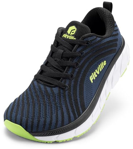 FitVille Laufschuhe Herren Extra Weit Joggingschuhe Sportschuhe Leichte Barfußschuhe Sneaker Atmungsaktive Turnschuhe Bequeme Walkingschuhe,Schwarz,Dunkelblau mit Schwarz,44 EU,X-Weit