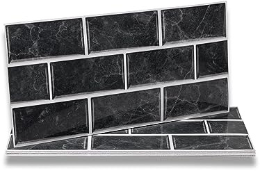Fantasnight Schwarze Fliesenaufkleber, Vinyl, zum Abziehen und Aufkleben, für Badezimmer, Küche, 30 x 15 cm, 24 Stück, selbstklebende Wandfliesen, wasserdichte Fliesen, zum Aufkleben auf