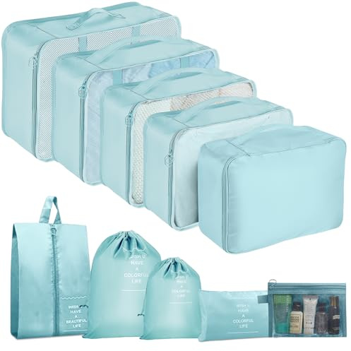Packing Cubes for Suitcases, 10 pcs Travel Organiser Packing Bags for Clothes Shoes Toiletries Travel Luggage Organizers Storage Bags-Violet