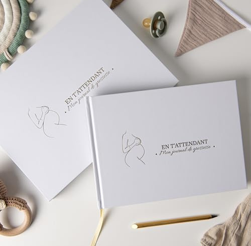 PROENMU® Journal de Grossesse + Crayon en Métal + Coffret Cadeau avec Fermeture Magnétique | Carnet de Grossesse | Livre Grossesse Future Maman | Cadeau Femme Enceinte Diario embarazo Franc