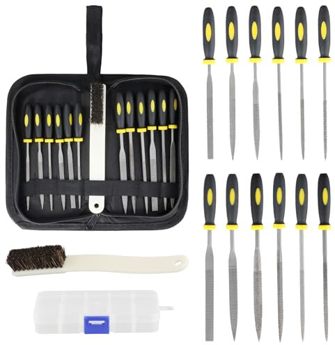 Set de 12 Limas de Aguja con Cepillo de Limpieza Limas metálicas, Juego de Limas para Madera y Metal Herramientas para Carpintería y Bricolaje Incluye Limas Plana Redonda Cuadrada