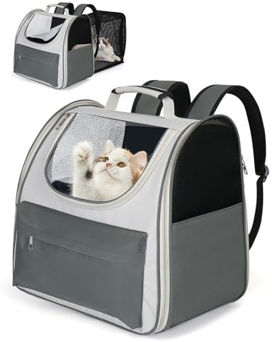 Petcozife Erweiterbar Katzenrucksack Hunderucksack, Katzentasche Faltbare, Haustier Rucksack für Große Katzen & Kleine Hunde bis 8 kg, Cat Backpack für Transport/Reisen/Camping