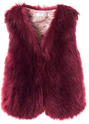 Gilet di pelliccia da donna corto in pelliccia sintetica | giacca in pelliccia sintetica senza fastidio, gilet in pelliccia leggera e da montagna, Vino 2, S