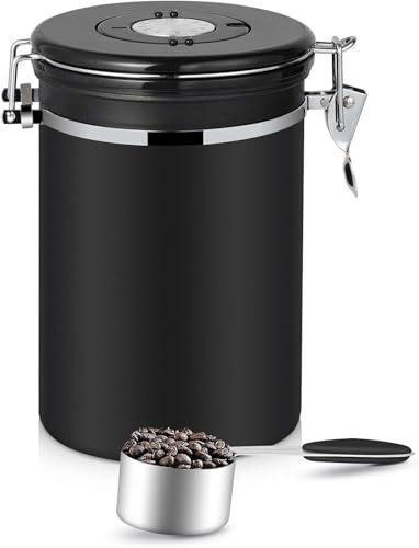 Hossejoy Airtight Coffee Canister, 1.5L Stainless Steel Airtight Container with Measuring Scoop, Large Coffee Bean Storage for Kitchen, Ground Vault Jar for Coffee, Tea, Nuts and Powders Freshness