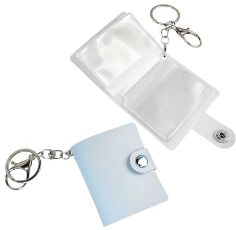 2 PCS CHUNLINLAODA 2 Inch Mini Photo Album Keyring with Binder and Keychain for Cards, Picture Cards, ID Photo (A)