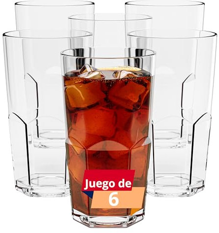 Vieira Home Vasos Plastico Duro Reutilizable Copas Irrompibles Modernos agua cocktail Sin Bpa | Juego de 6 vasos 0,57L |Hecho en U.E.