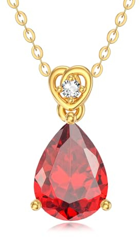 14 Carat Gold Pear Garnet Necklace with Diamond for Women 2Ct Teardrop Birthstone Pendant Anniversary Birthday Mother's Day Christmas Necklaces for Her(I2-I3 Clarity-January
