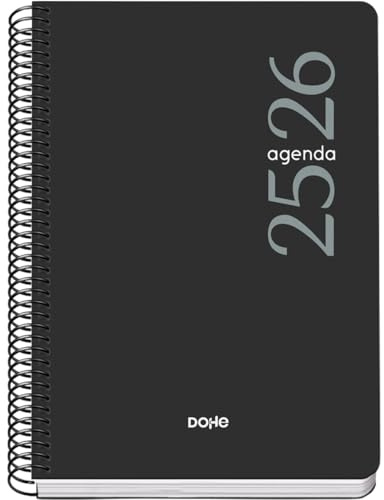 Dohe - Schulagenda 2025 2026 - Wochenübersicht, Größe A5 (15x21 cm), Spanisch und Englisch, September bis Juni, Spiralbindung, Softcover - ESENCIAL Schwarz
