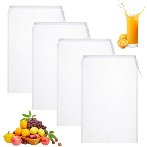 Giantree 8 Stück Passiertuch, 20 × 30 cm Nussmilchbeutel Wiederverwendbar, Feingewebt Passiertuch Nylon Filterbeutel Filtertuch mit Kordelzug Nut Milk Bag für Käse Fruchtsaft Kaffee Gemüsesaft