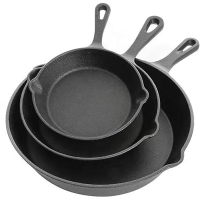3 Teiliges Gusseiserne Bratpfann Grillpfanne: 16/20/25cm Universal Pfanne Induktionspfanne 360° Wärmeleitung für Alle Herdarten Spülmaschinenfest