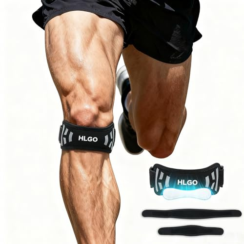 HLGO Rodillera Rotuliana Ajustable - Soporte Rodilla Hombre/Mujer para Rodilla del Saltador & Tendinitis, Ideal para Running, Fútbol, Baloncesto, Tenis, Vóley (Negro, 33-46cm)