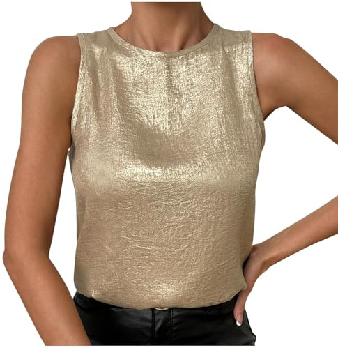 Débardeur Tendance Femme Velours Doré Brillant Tee Shirt Sexy Femme sans Manches T Shirt Chic et Élégant Femmes Épaules Dénudées Haut Décontracté Été Tunique Tops Streetwear