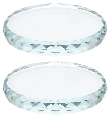 QianShi 2 posavasos redondos de cristal de 8 cm, base de exhibición de cristal, soporte de estatuilla, soporte para exposición, pedestal para perfume, muñecas, figuras, coleccionables, organizador de