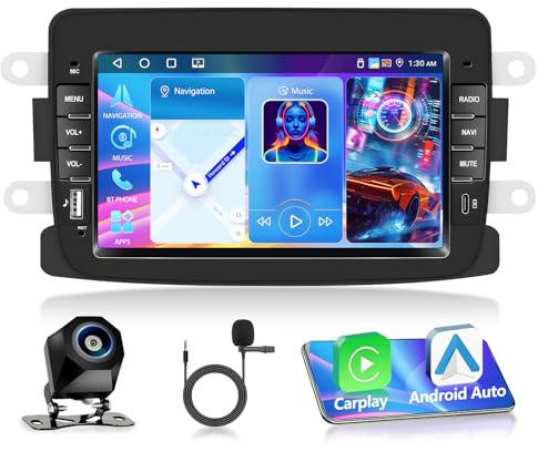 Motorsi Radio Estéreo 4+64G Android 15 para Dacia Logan Duster Captur Sandero Symbol Lodgy Lada Xray, 1 DIN 7’’ Autorradio Bluetooth 5.0 iOS Carplay Android Auto Radio,EQ,GPS,WiFi,Compatible con Dab