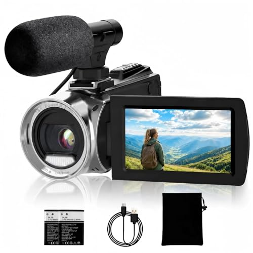 ISHARE Videocámara 4K de 48 MP para YouTube, zoom digital de 18X, rotación de 270°, pantalla LCD de 3 pulgadas, grabadora para niños, adolescentes, principiantes, ancianos, con micrófono y 2 baterías